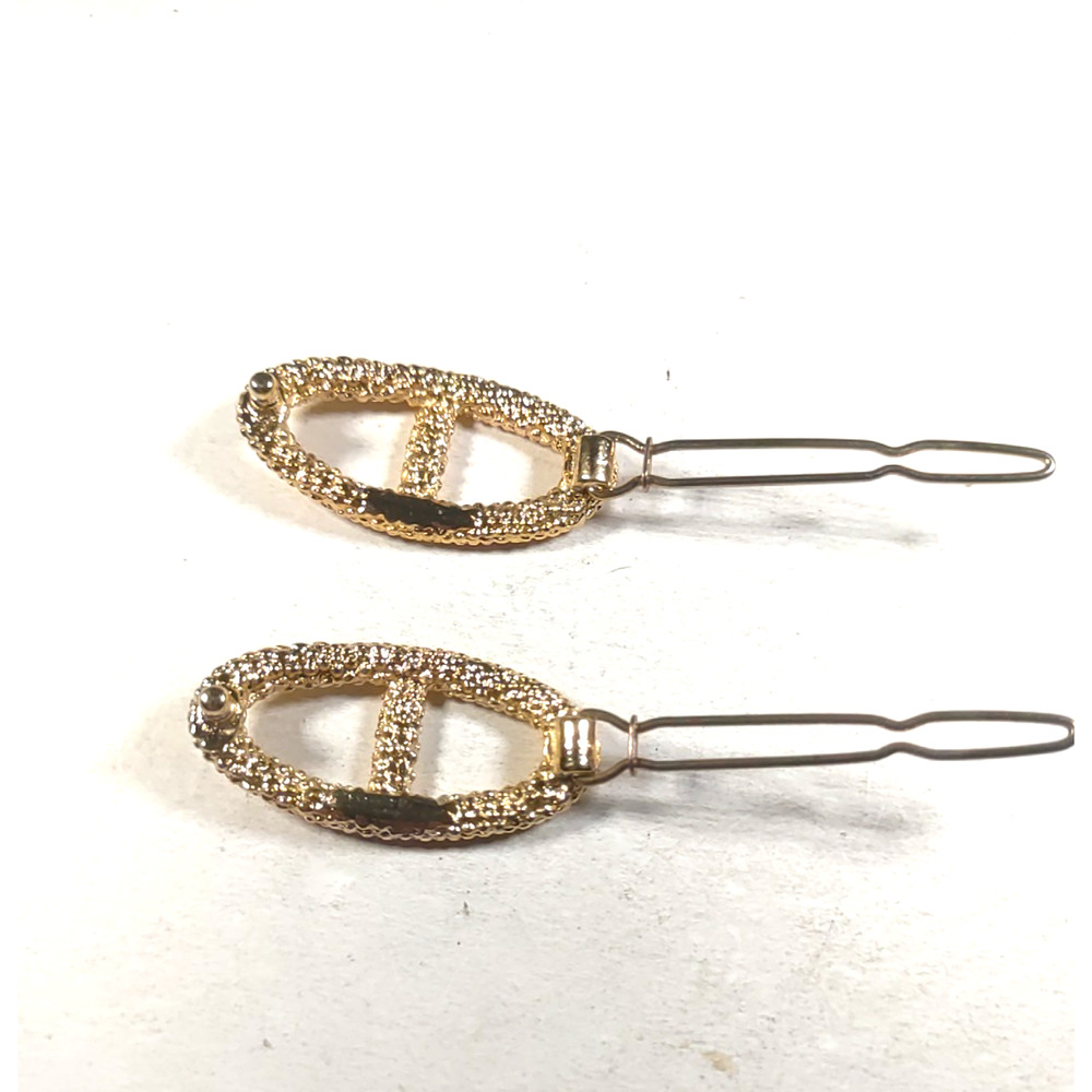 Hair Barrette Clips Gold Tone Matching Pair - Picture 5 of 6